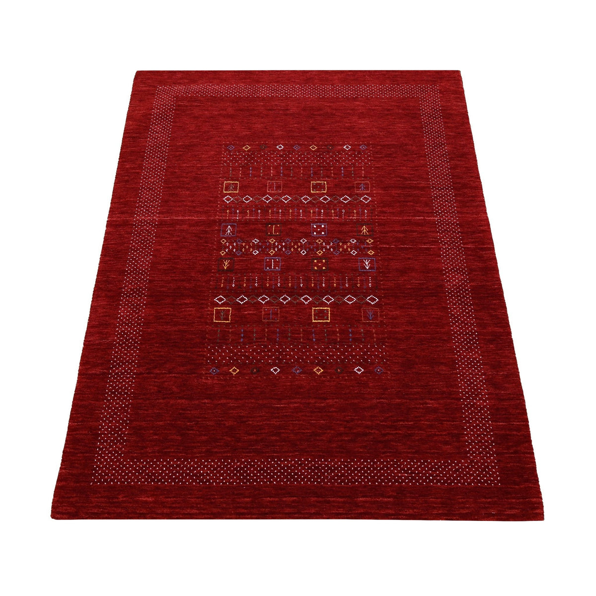 Red Contemporary Center Design Hand Loomed Wool Area Rug.