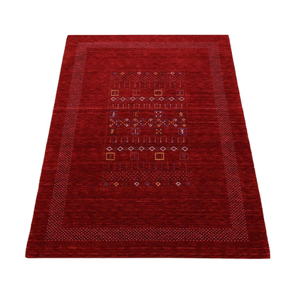 Red Contemporary Center Design Hand Loomed Wool Area Rug.