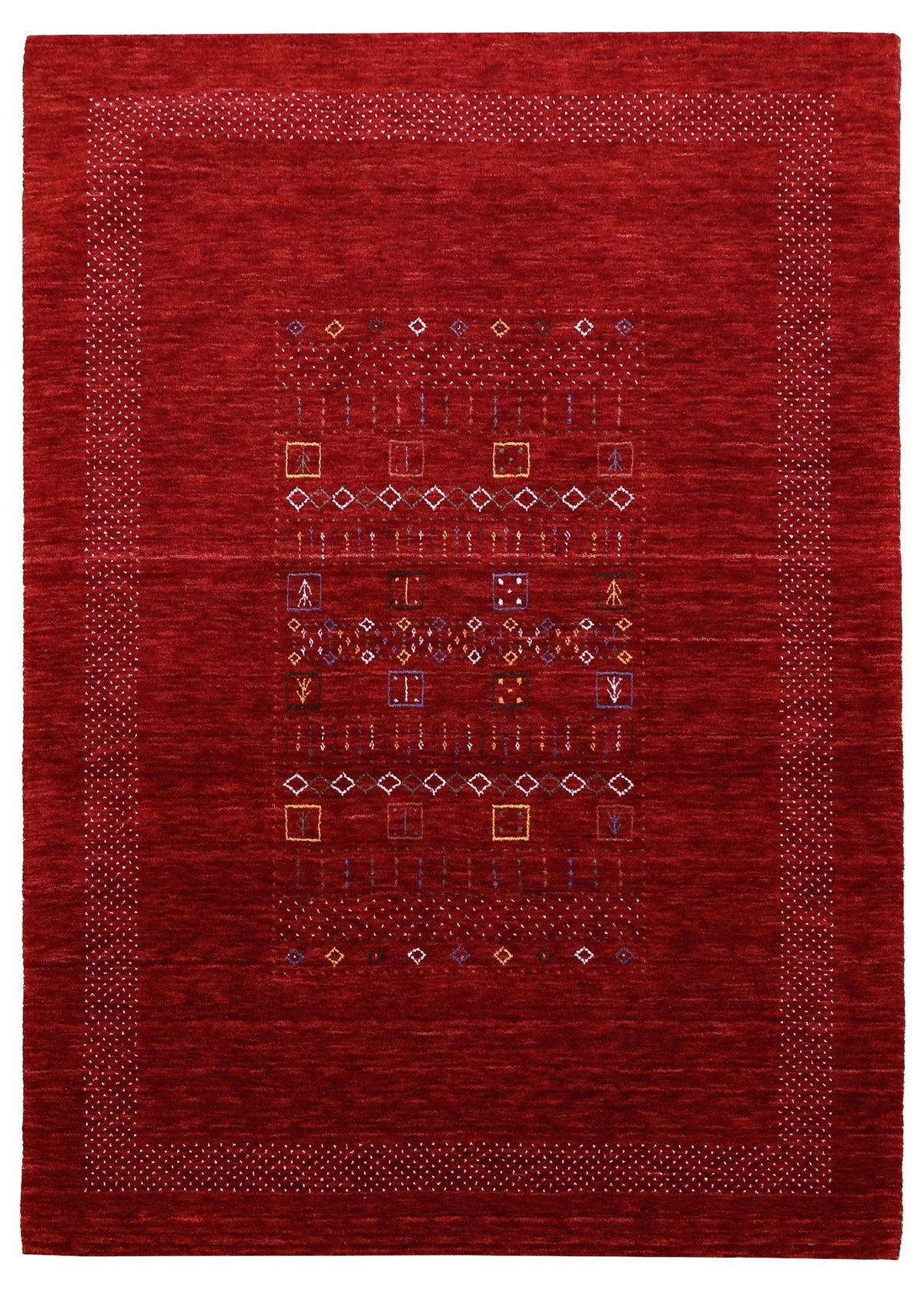 Red Contemporary Center Design Hand Loomed Wool Area Rug.