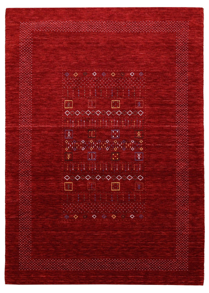 Red Contemporary Center Design Hand Loomed Wool Area Rug.