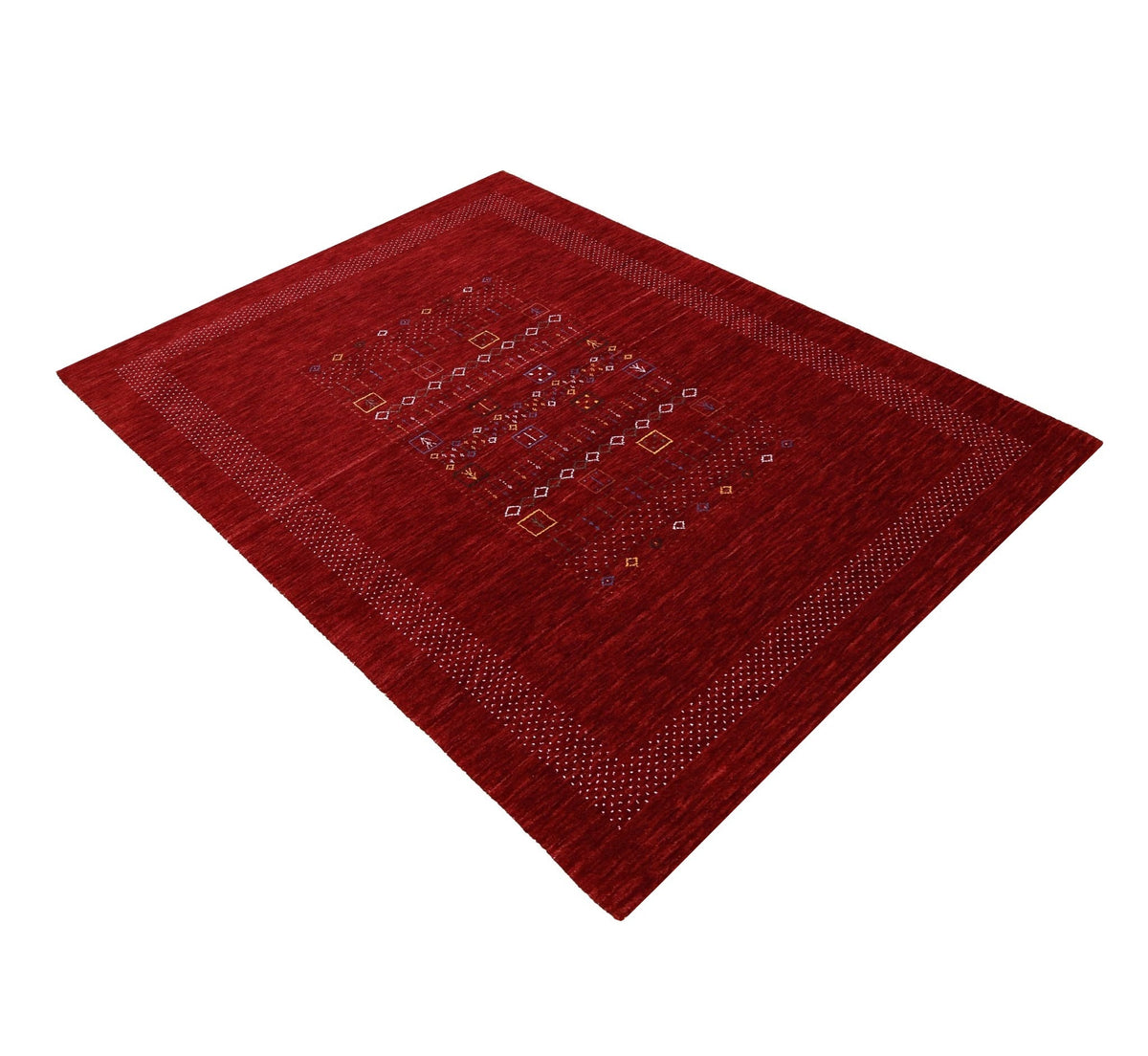Red Contemporary Center Design Hand Loomed Wool Area Rug.