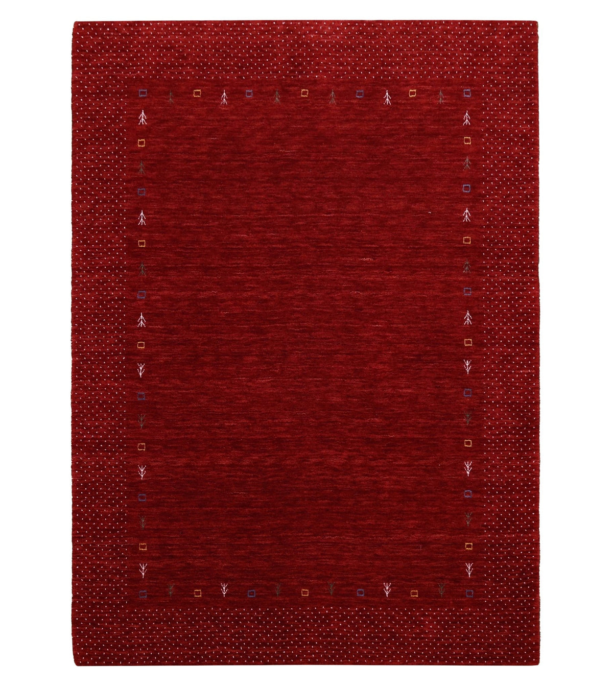 Red Gabbeh Border Design Hand Loomed Wool Area Rug.
