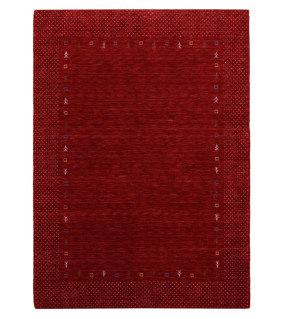 Red Gabbeh Border Design Hand Loomed Wool Area Rug.