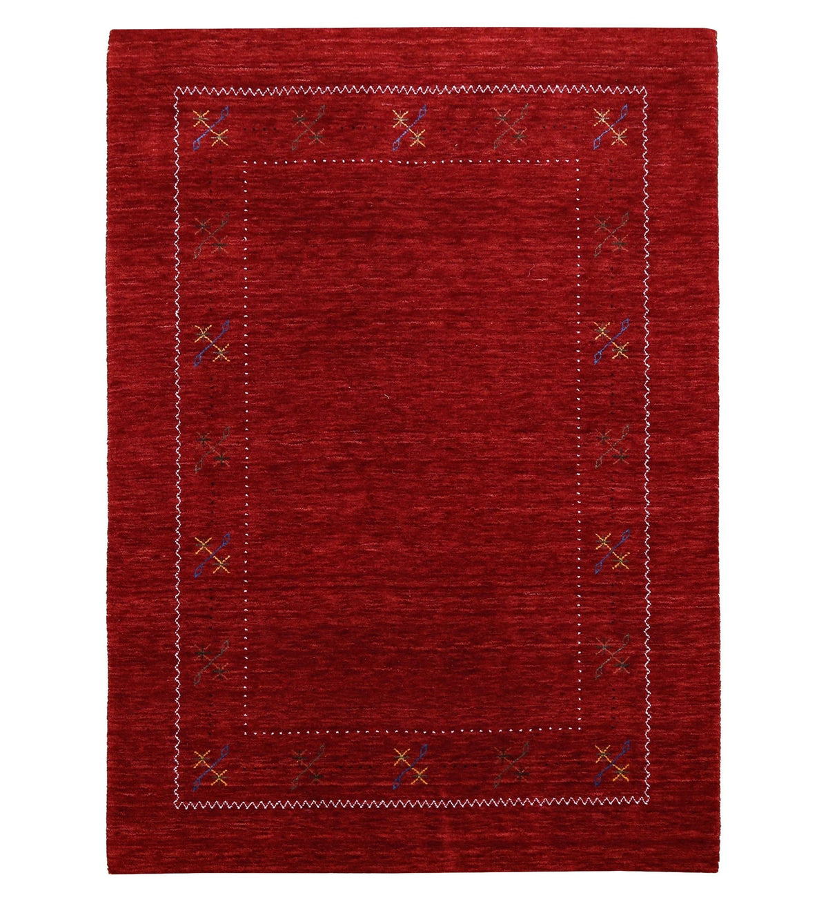 Red Gabbeh Border Design Hand Loomed Wool Area Rug.