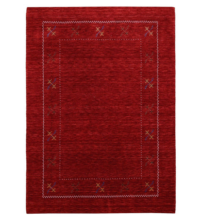 Red Gabbeh Border Design Hand Loomed Wool Area Rug.