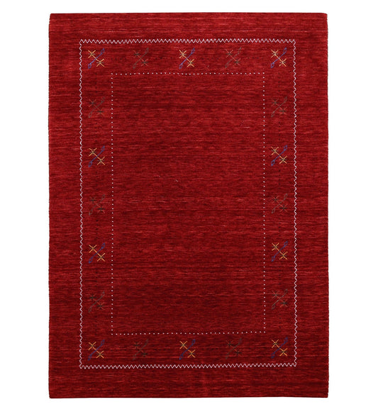 Red Gabbeh Border Design Hand Loomed Wool Area Rug.