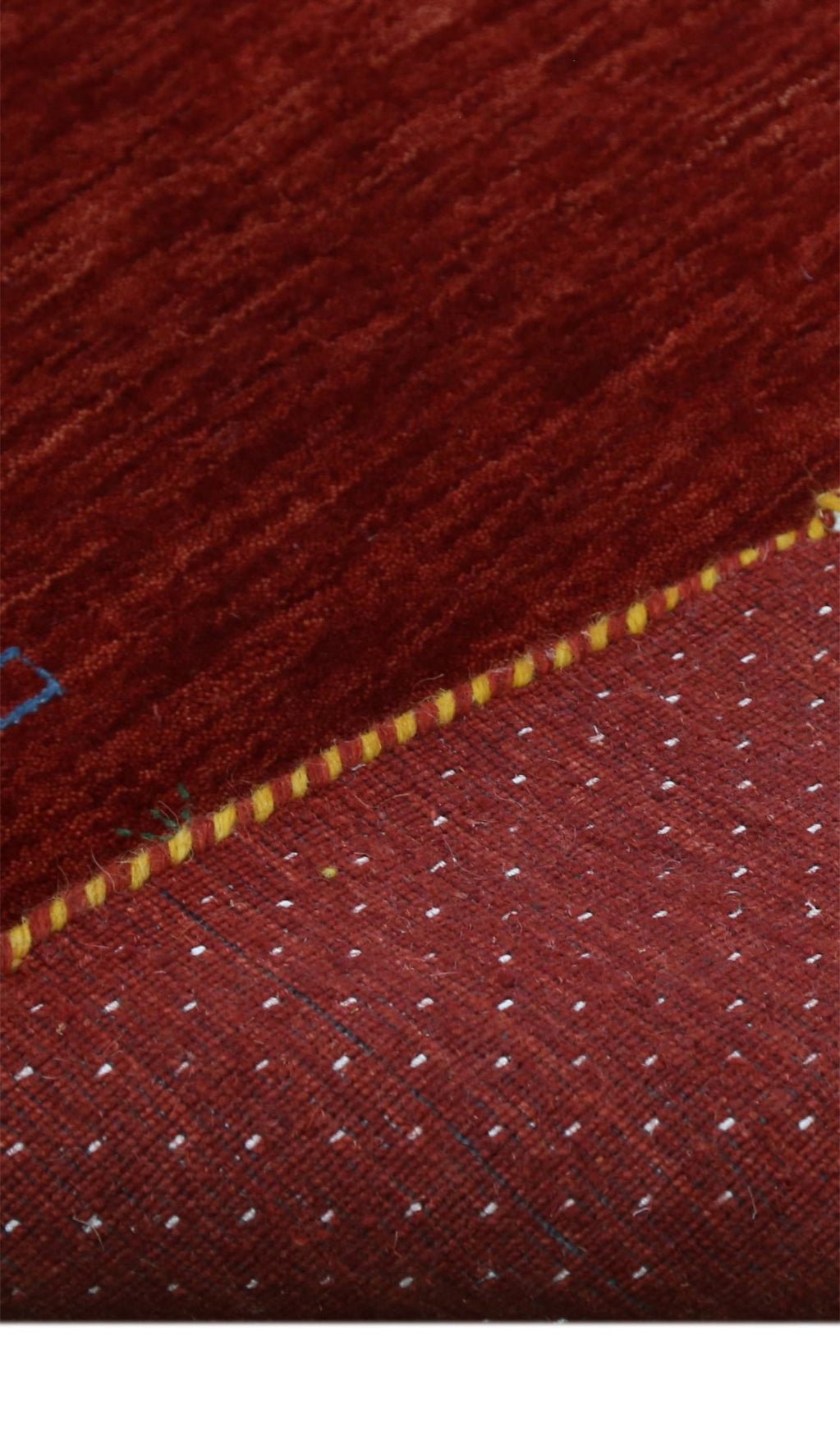 Red Gabbeh Border Design Hand Loomed Wool Area Rug.