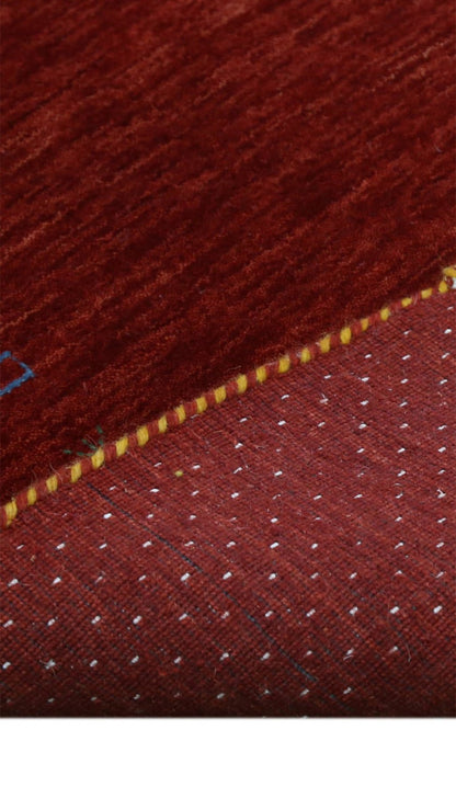 Red Gabbeh Border Design Hand Loomed Wool Area Rug.