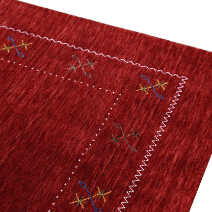 Red Gabbeh Border Design Hand Loomed Wool Area Rug.