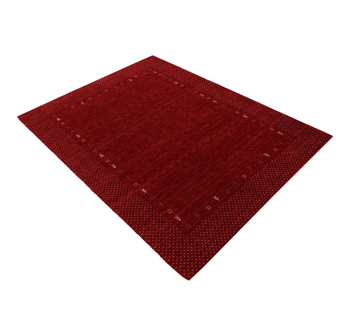 Red Gabbeh Border Design Hand Loomed Wool Area Rug.