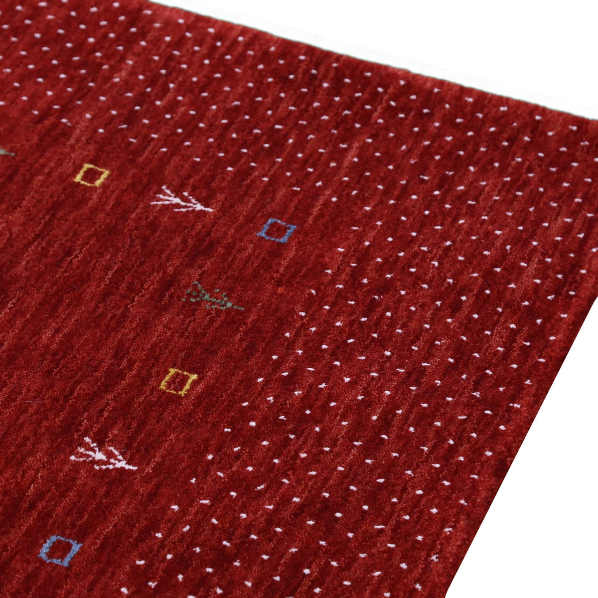 Red Gabbeh Border Design Hand Loomed Wool Area Rug.