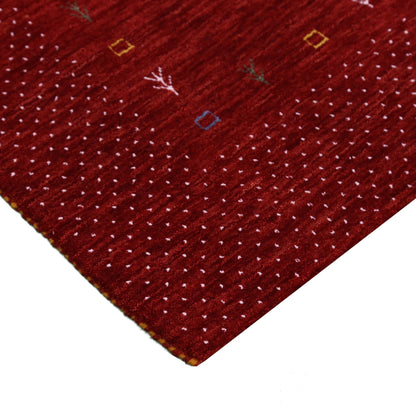 Red Gabbeh Border Design Hand Loomed Wool Area Rug.