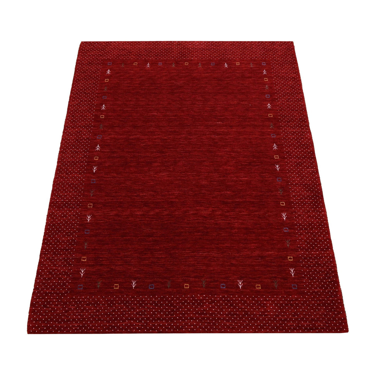 Red Gabbeh Border Design Hand Loomed Wool Area Rug.