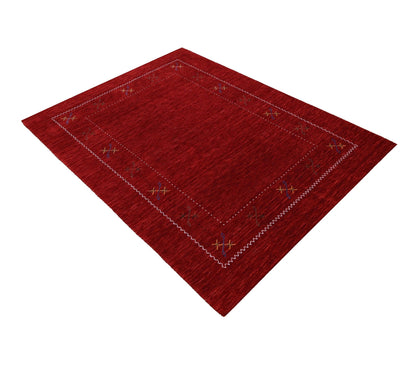 Red Gabbeh Border Design Hand Loomed Wool Area Rug.
