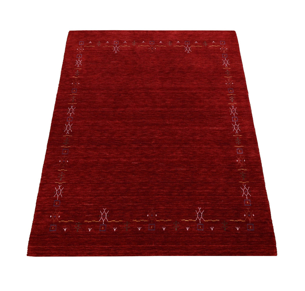 Red Tribal Border Design Hand Loomed Wool Area Rug.