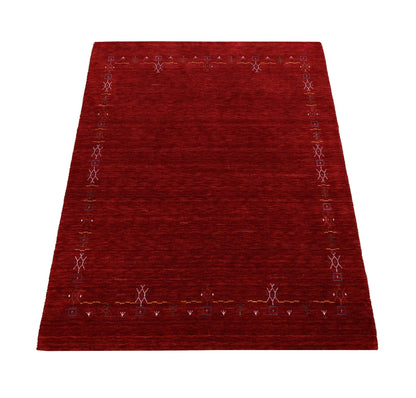 Red Tribal Border Design Hand Loomed Wool Area Rug.