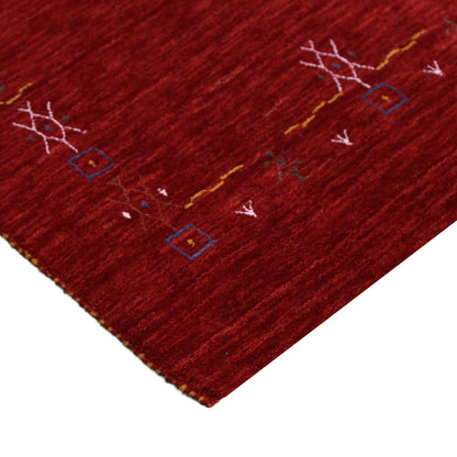 Red Tribal Border Design Hand Loomed Wool Area Rug.