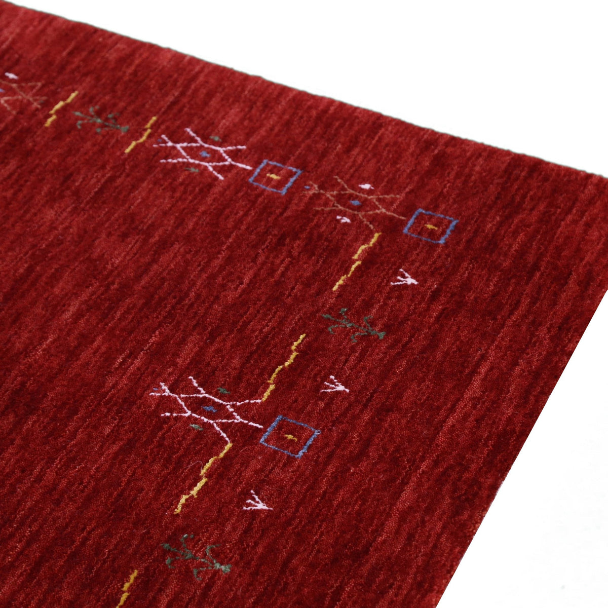 Red Tribal Border Design Hand Loomed Wool Area Rug.