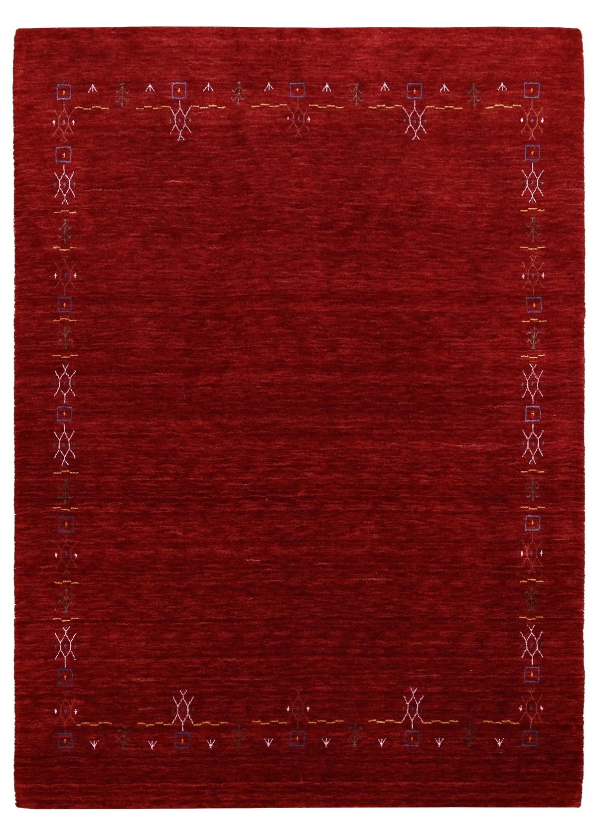 Red Tribal Border Design Hand Loomed Wool Area Rug.