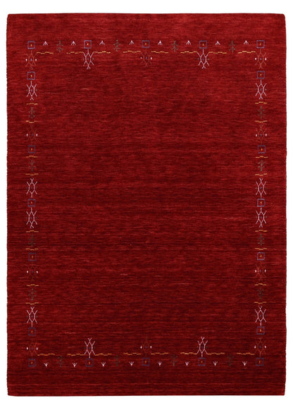 Red Tribal Border Design Hand Loomed Wool Area Rug.