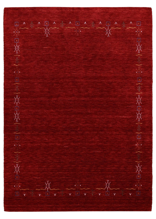 Red Tribal Border Design Hand Loomed Wool Area Rug.