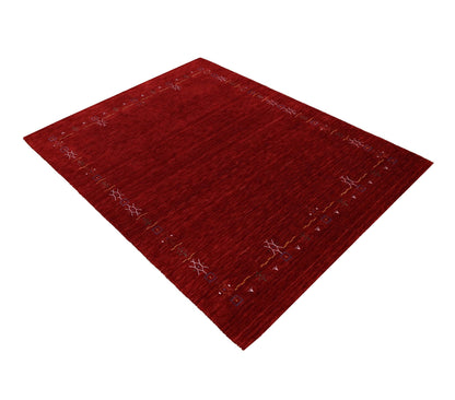 Red Tribal Border Design Hand Loomed Wool Area Rug.