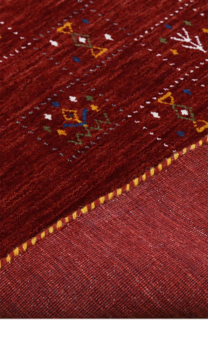 Red Tribal Geometrical Design Wool Area Rug.