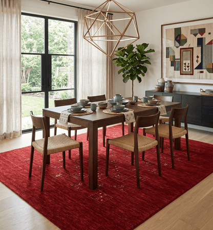 Red Tribal Geometrical Design Wool Area Rug.
