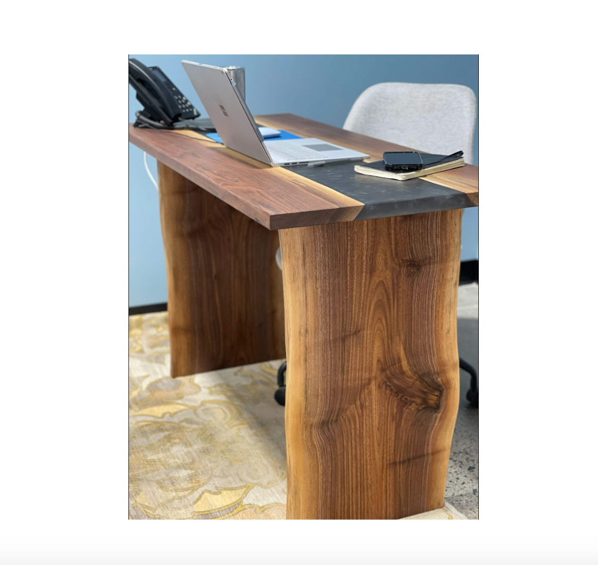 Black Walnut Resin River Desk