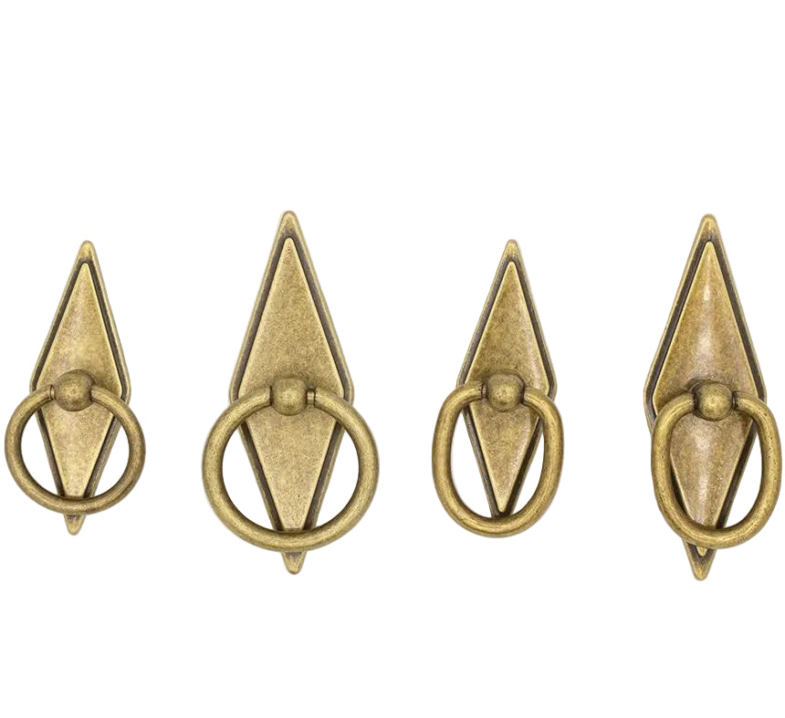 Rhombus "Ella" Antique Bronze Ring Drawer Pulls with Backplate.