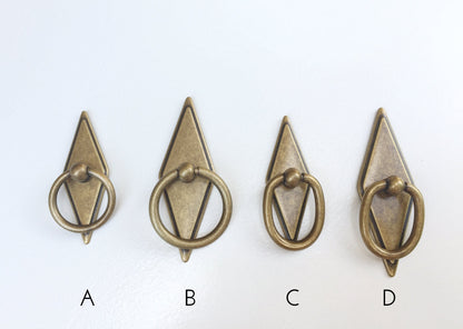 Rhombus "Ella" Antique Bronze Ring Drawer Pulls with Backplate.