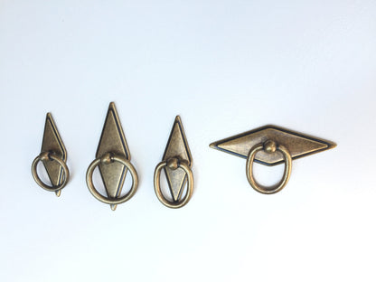 Rhombus "Ella" Antique Bronze Ring Drawer Pulls with Backplate.