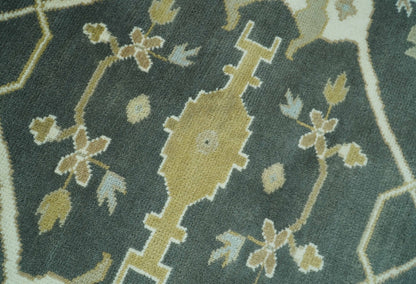 Richmond Custom Made Charcoal and Beige Hand Knotted Oushak wool Area Rug.