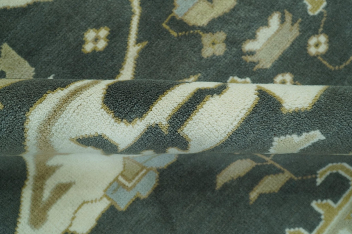 Richmond Custom Made Charcoal and Beige Hand Knotted Oushak wool Area Rug.