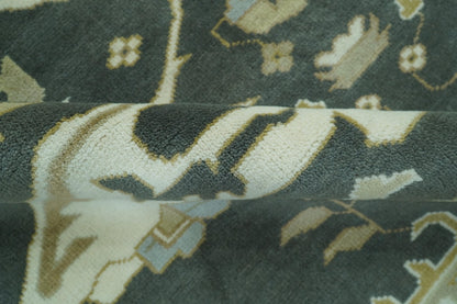 Richmond Custom Made Charcoal and Beige Hand Knotted Oushak wool Area Rug.