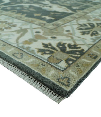 Richmond Custom Made Charcoal and Beige Hand Knotted Oushak wool Area Rug.