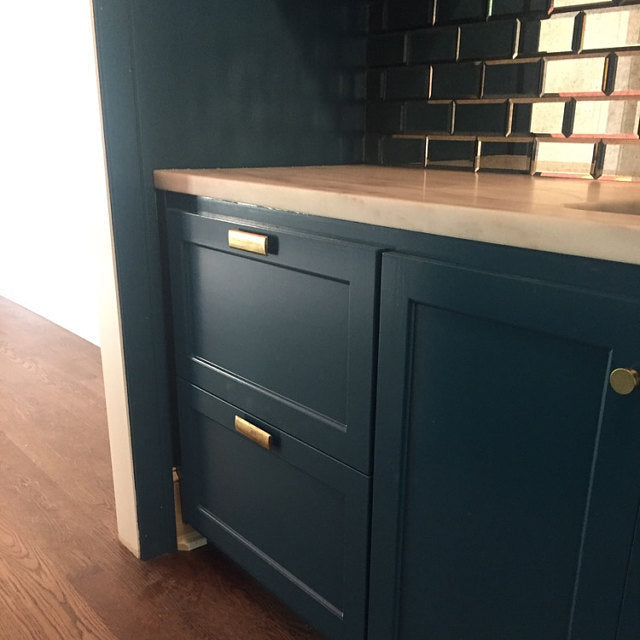 Rectangular Drawer  "Roman" Pulls in Aged Brass.
