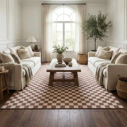 Kaysar Brown Checkered Washable Area Rug