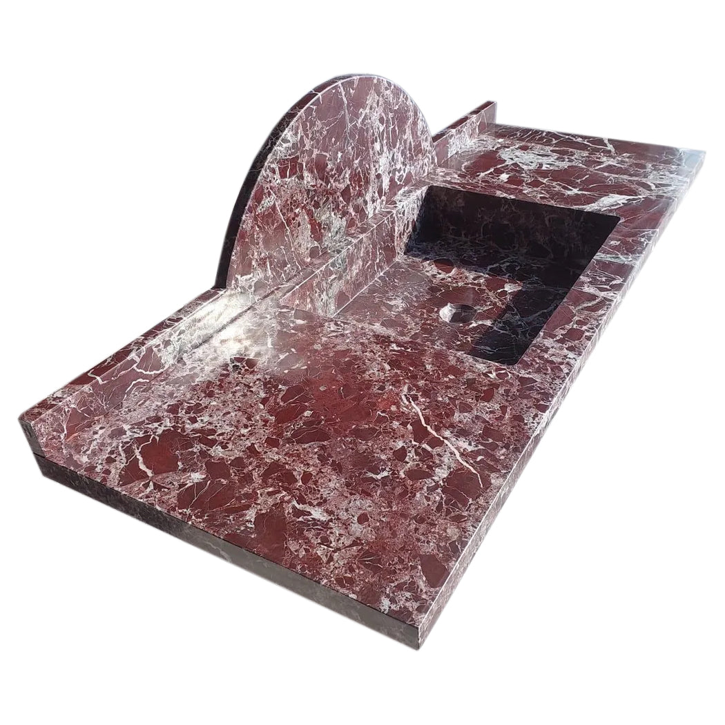 Rosso Levanto Marble Rectangular Wall-mount Sink (W)20" (L)52" (H)5".