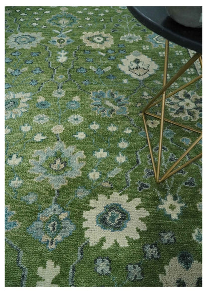 Royal Green and Ivory Custom Made Hand knotted Traditional Oushak wool Area Rug.