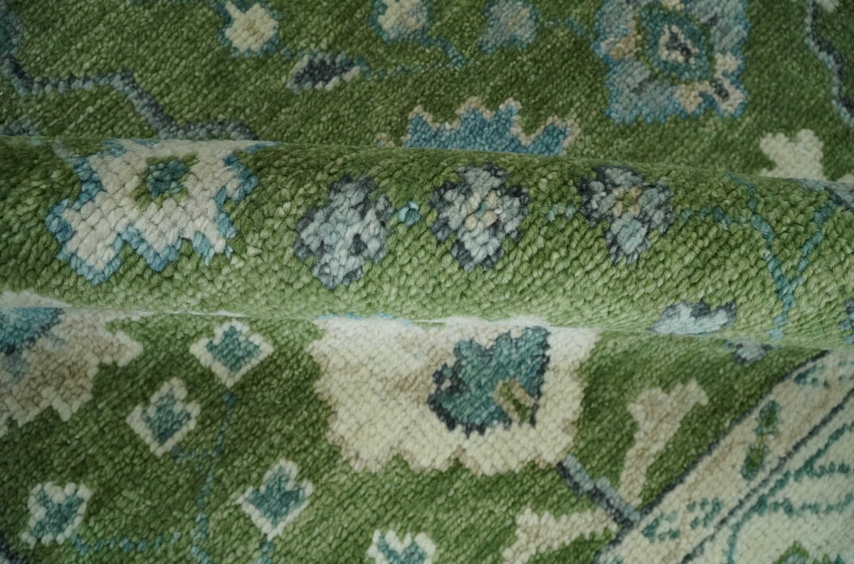 Royal Green and Ivory Custom Made Hand knotted Traditional Oushak wool Area Rug.