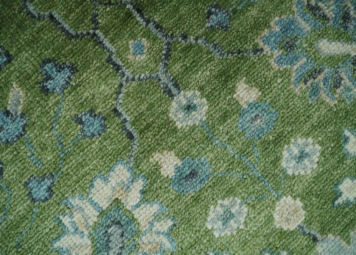 Royal Green and Ivory Custom Made Hand knotted Traditional Oushak wool Area Rug.