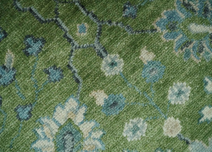 Royal Green and Ivory Custom Made Hand knotted Traditional Oushak wool Area Rug.