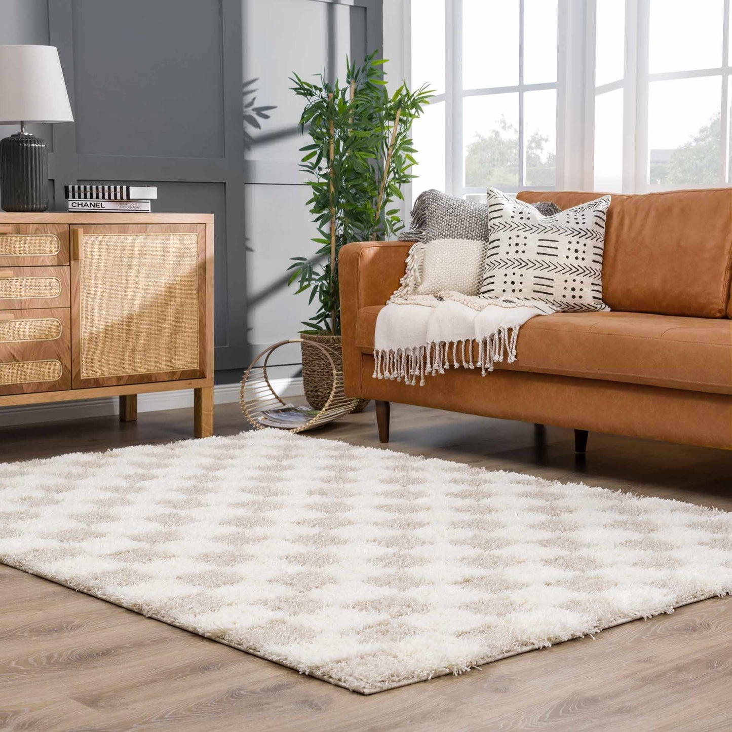Boutique Rugs Rugs 5'3" x 7'3" Rectangle Atira Light Brown Checkered Area Rug