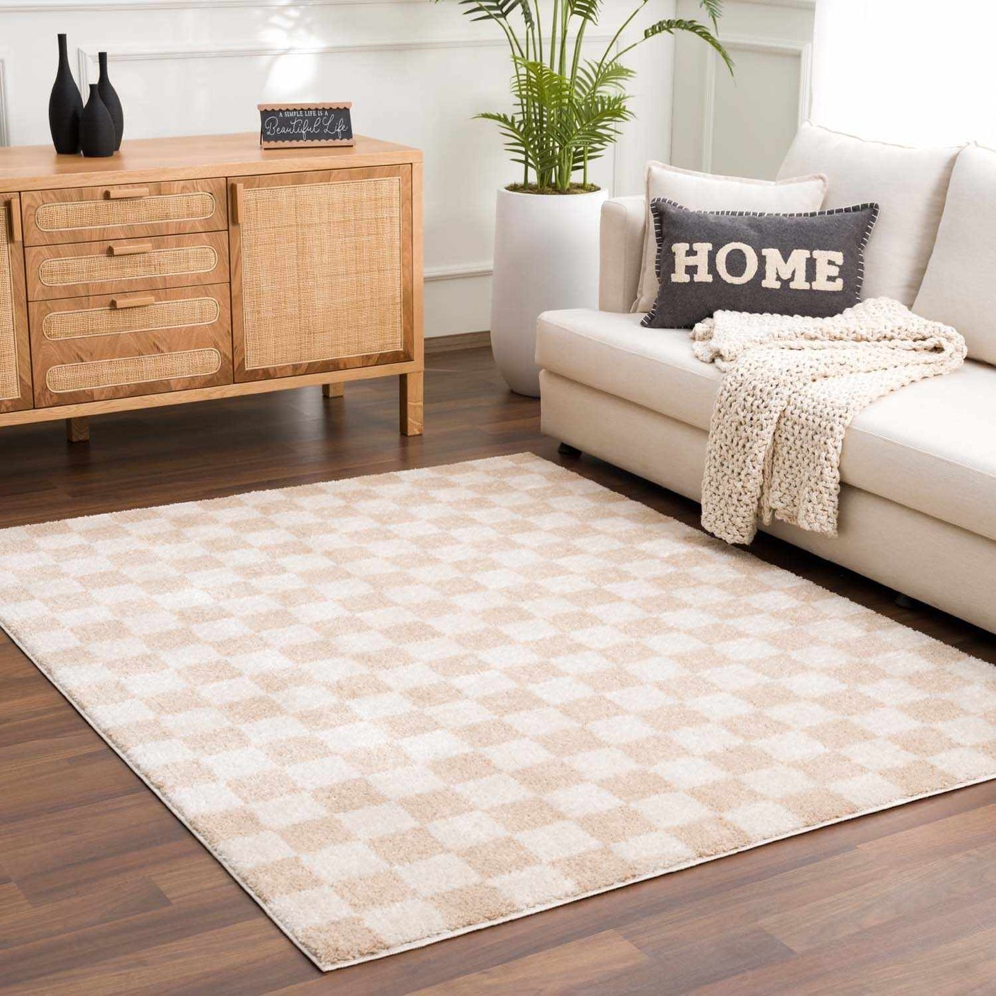 Boutique Rugs Rugs Canika Beige Washable Checkered Area Rug Canika Beige Washable Checkered Area Rug