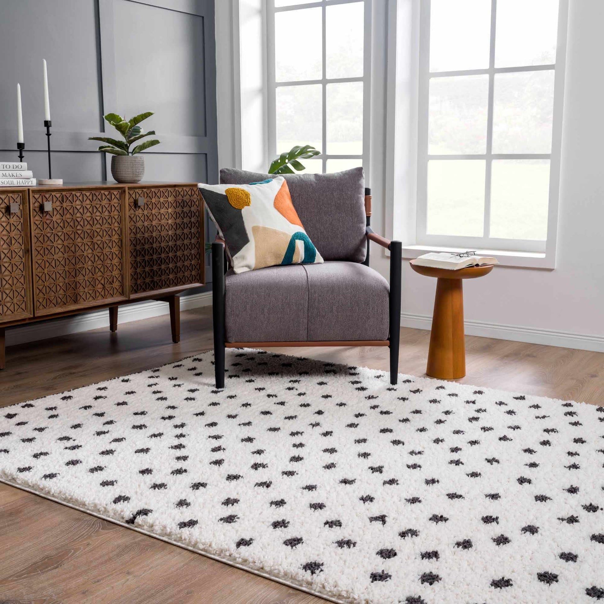 Boutique Rugs Rugs Chaia Dotted Black & White Plush Rug