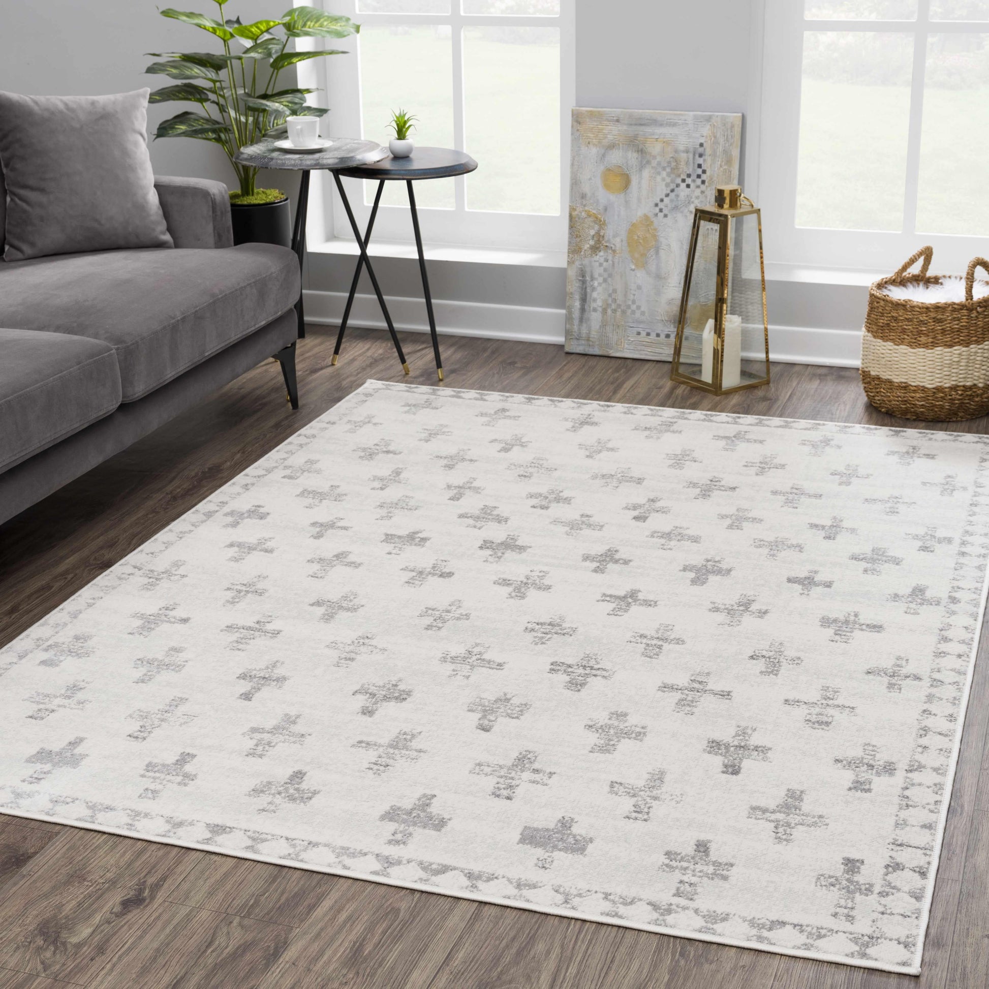 Boutique Rugs Rugs Tigris Swiss Cross Ivory&Gray Area Rug