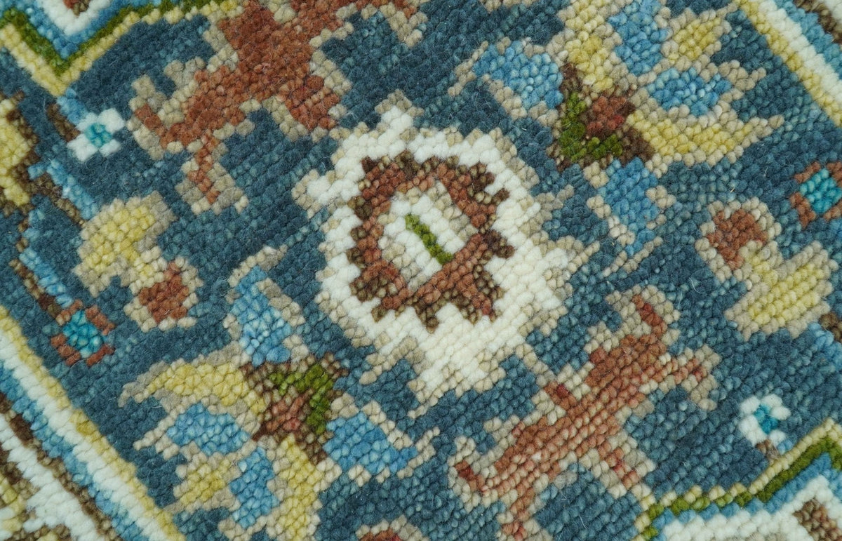 Runner Blue And Brown Traditional Heriz Hand Knotted Made to Order Wool Rug.