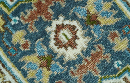Runner Blue And Brown Traditional Heriz Hand Knotted Made to Order Wool Rug.