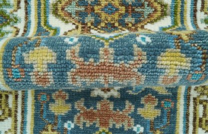 Runner Blue And Brown Traditional Heriz Hand Knotted Made to Order Wool Rug.